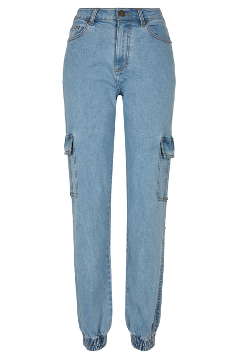 LADIES ORGANIC STRETCH DENIM CARGO PANTS CLEARBLUE BLEACHED 1