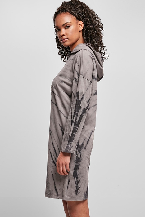 LADIES OVERSIZED TIE DYE HOODY DRESS BLACK/ASPHALT 4