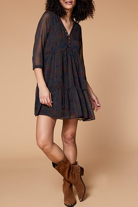 RISOTA - KHAKI LEAF PRINT DRESS 3