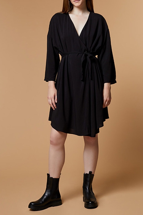 ROSY - BELTED BLACK WRAP DRESS 2