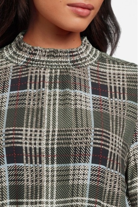 DRESS AOP CHECK SMOCK AT NECK&CUFFS BLACK/SAND COMBI 4