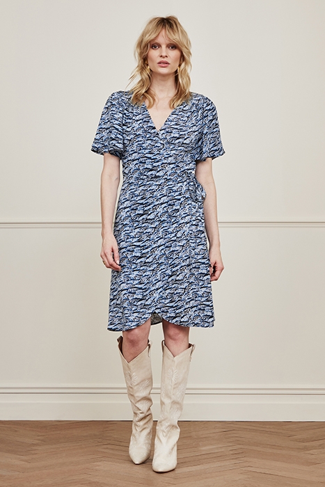 ARCHANA BUTTERFLY SHORT DRESS CREAM WHITE/OCEAN BL 2