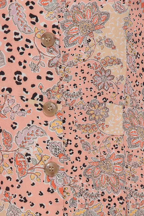 DEMETRA DRAPE BUTTON FRNT DRES PEACH NECTAR MULTI 3