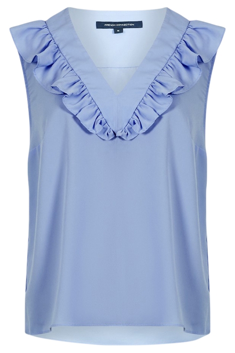 CREPE LIGHT V NECK RUFFLE TOP PARADISO BLUE 4