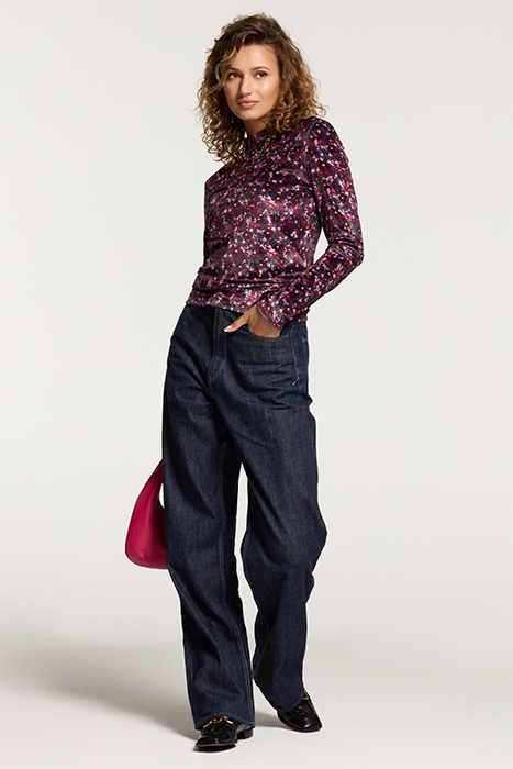 LADIES VITORIA VELVET TOP DITSY FLOWER WINE PURPLE DAISY 3