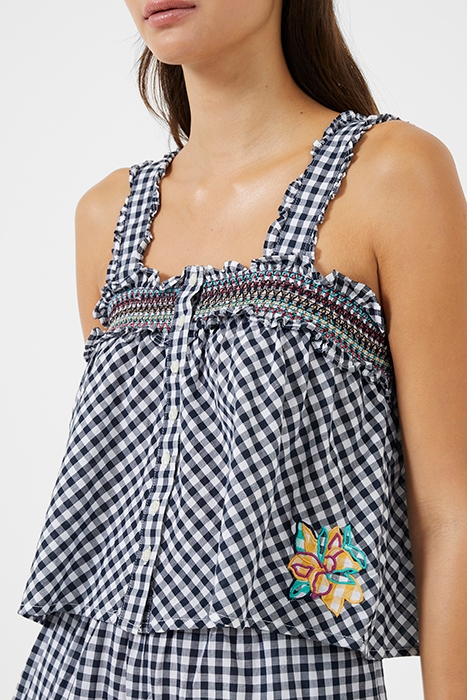 ADALHIA GINGHAM SMOCK TOP MARINE-LINEN WHITE 3
