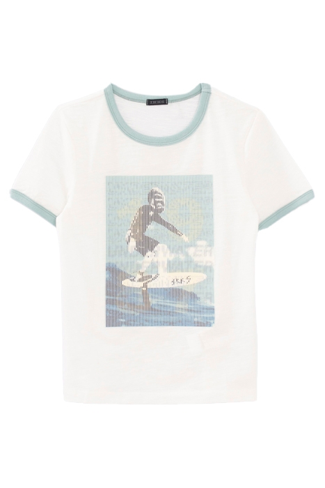 BOYS’ WHITE T-SHIRT WITH SURFER UNDER RUBBER STRIPES 1