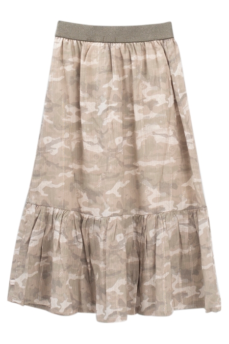 GIRLS’ KHAKI CAMOUFLAGE PRINT SKIRT WITH GOLD STRIPES 1
