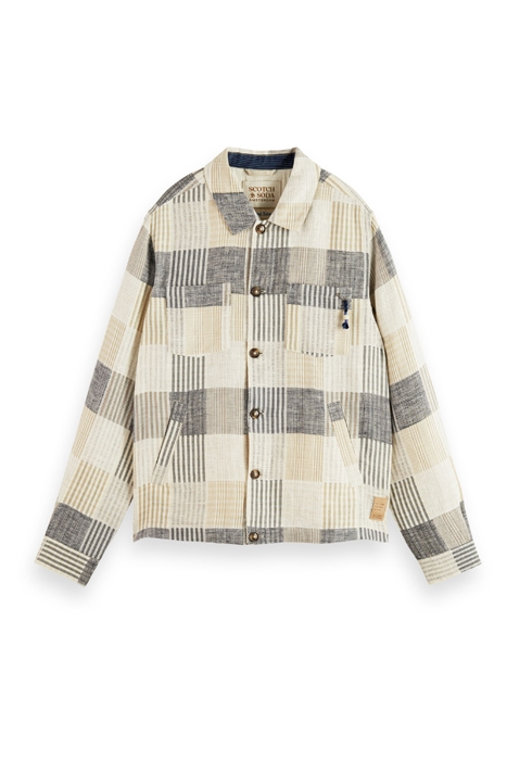 LINEN-BLEND JACQUARD CHECK OVERSHIRT BLUE CHECK 1