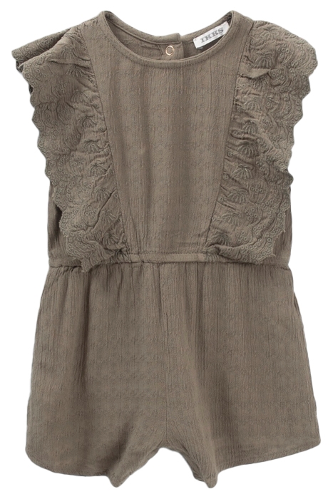 BABY GIRLS’ KHAKI CREPE PLAYSUIT WITH EMBROIDERED RUFFLES 1