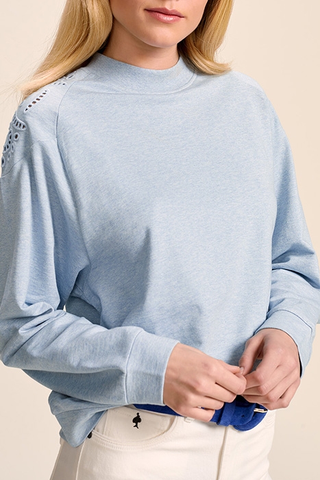 MUKKI - BLUE CHAMBRAY FLEECE SWEATSHIRT WITH EMBROIDERY 1