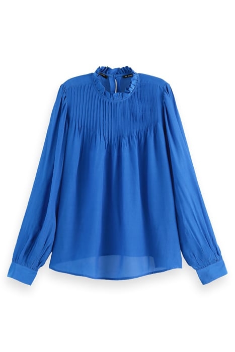 PINTUCK BLOUSE WITH RUFFLE COLLAR BRIGHT BLUE 1