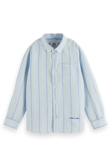 YARN-DYED LONG-SLEEVED LINEN SHIRT BLUE STRIPE 1