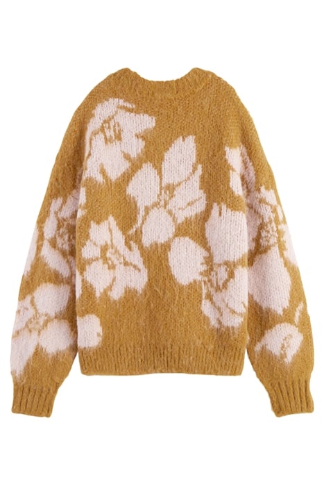 BRUSHED ABSTRACT FLORAL PULLOVER CARAMEL 2