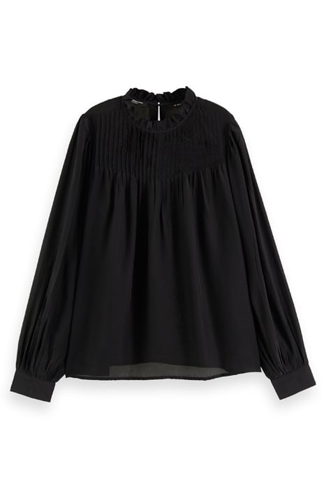 PINTUCK BLOUSE WITH RUFFLE COLLAR BLACK 1