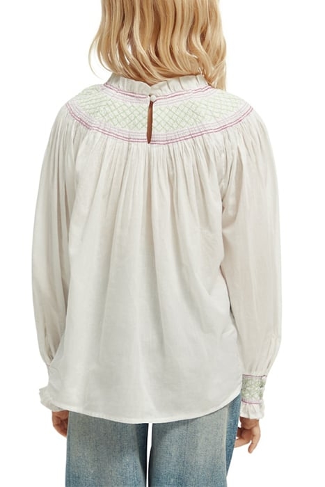 SMOCKED NECKLINE LIGHTWEIGHT COTTON TOP OFF WHITE 3