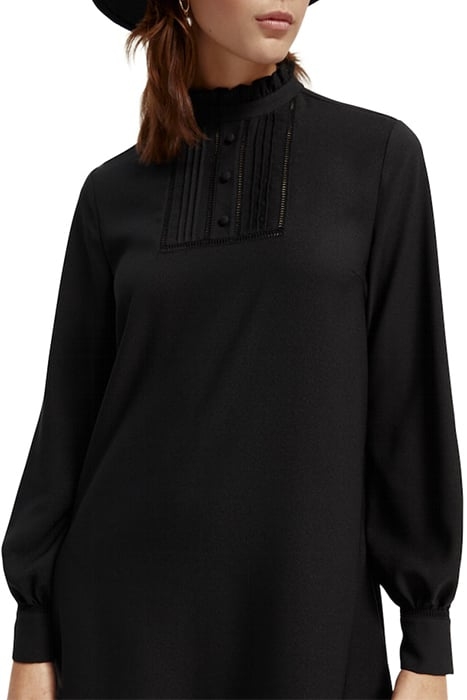 RUFFLED COLLAR MINI DRESS BLACK 6