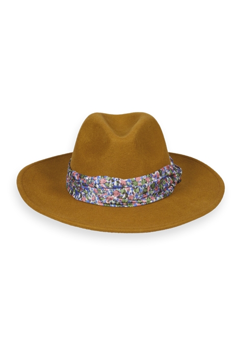 PRINTED SCARF FEDORA HAT CARAMEL 1