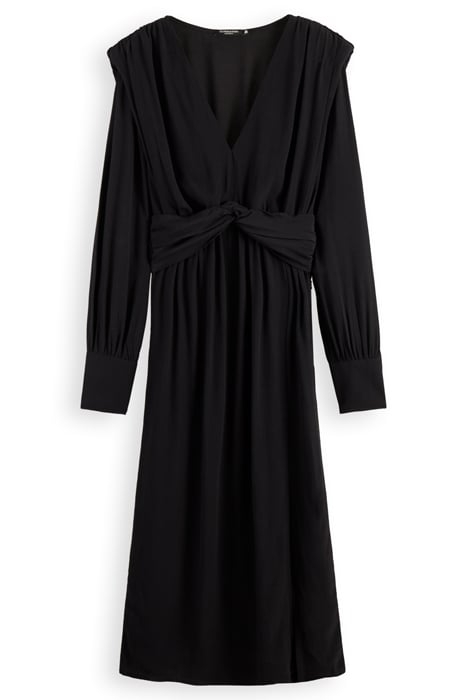 LONG-SLEEVE DRAPED DRESS WITH SLIT DETAIL BLACK 1