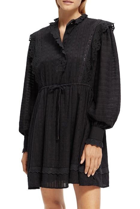 MINI SHIRT DRESS WITH LACE DETAIL IN ORGANIC COTTON BLACK 2