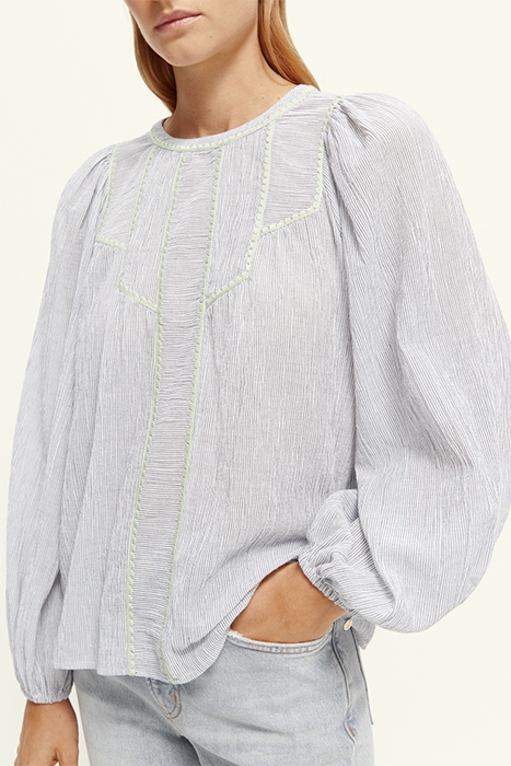 PATCHWORK BIB BLOUSE WITH EMBROIDERY IN ORGANIC COTTON NAVY 5