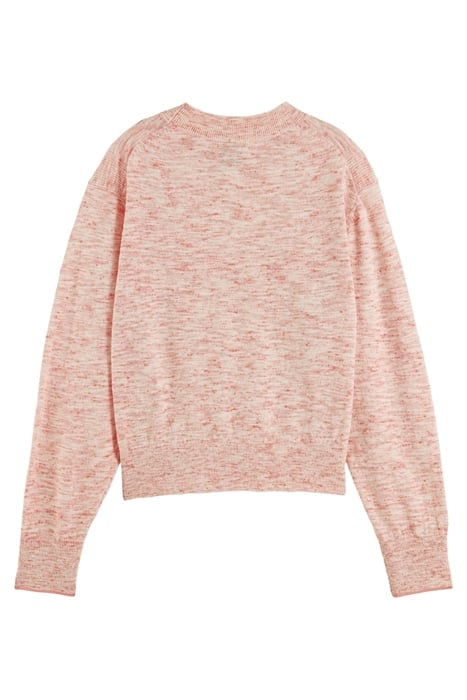 POINTELLE DETAIL CREWNECK PULLOVER PINK PUNCH MELANGE 2