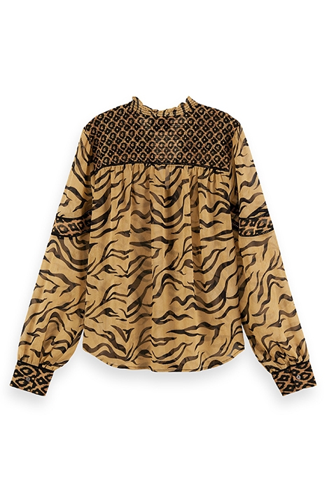 PRINTED SMOCKED SHEER SHIRT COMBO K 2