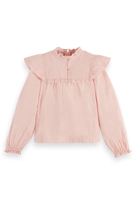 RUFFLE DETAIL LONG-SLEEVED CRISPY COTTON TOP BLUSH 1