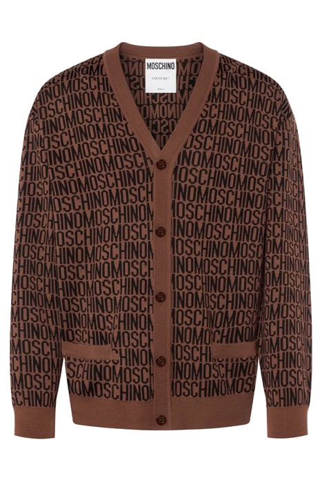 ALLOVER LOGO JACQUARD WOOL CARDIGAN DARK BROWN 3
