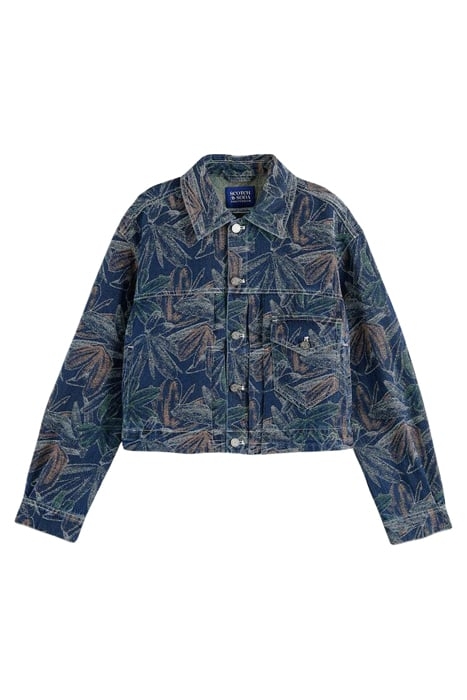 WASHED FLORAL JACQUARD DENIM JACKET WASHED INDIGO 1