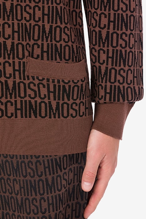 ALLOVER LOGO JACQUARD WOOL CARDIGAN DARK BROWN 4