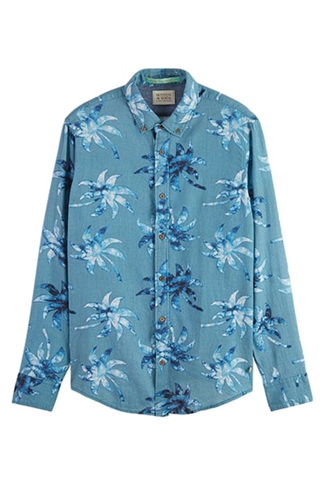 PRINTED LINEN-VISCOSE BLEND SHIRT TURQUOISE WAX LEAF AOP 1