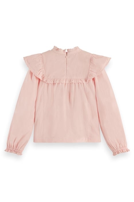 RUFFLE DETAIL LONG-SLEEVED CRISPY COTTON TOP BLUSH 2