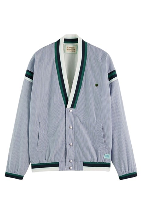 POPLIN TENNIS CARDIGAN WHITE/BLUE STRIPE 1