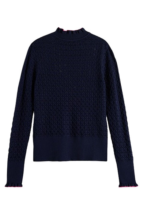POINTELLE RUFFLE SLIM FIT PULLOVER NAVY 2