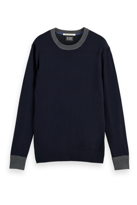 CONTRAST-TRIMMED LIGHTWEIGHT WOOL-BLEND CREWNECK PULLOVER NA 1