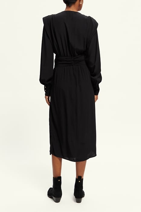 LONG-SLEEVE DRAPED DRESS WITH SLIT DETAIL BLACK 4