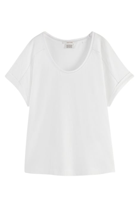SCOOP-NECK LADDER TAPE T-SHIRT WHITE 1