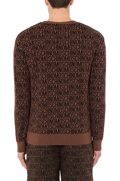ALLOVER LOGO JACQUARD WOOL SWEATER DARK BROWN 2
