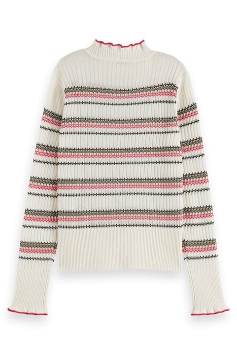 FAIR ISLE STRIPE RUFFLE PULLOVER VANILLA WHITE 7