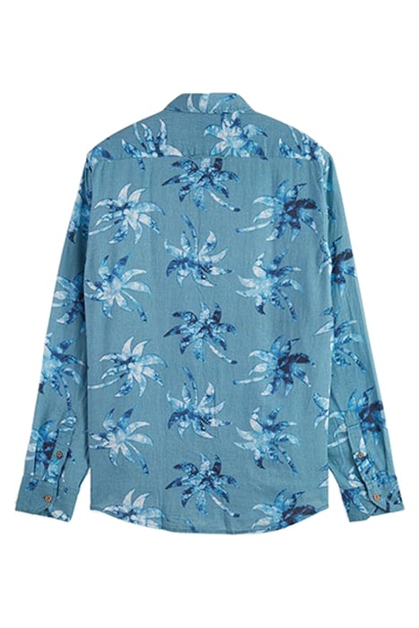 PRINTED LINEN-VISCOSE BLEND SHIRT TURQUOISE WAX LEAF AOP 2