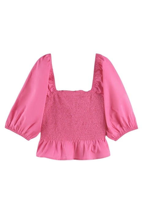 COTTON IN CONVERSION SMOCKED PUFF SLEEVE TOP PINK PUNCH 1