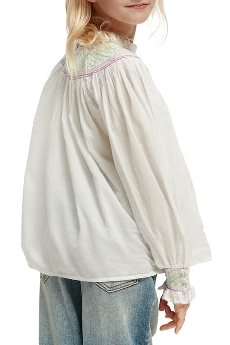 SMOCKED NECKLINE LIGHTWEIGHT COTTON TOP OFF WHITE 5