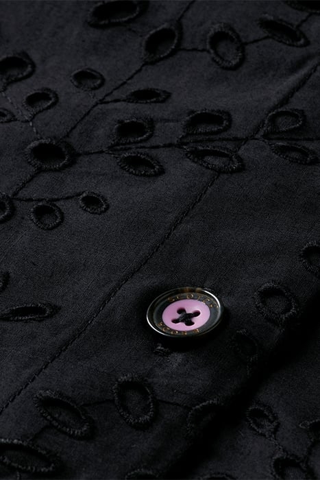 PUFF SLEEVE EMBROIDERED ORGANIC COTTON SHIRT DRESS BLACK 8