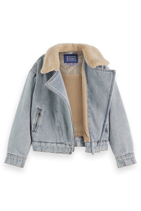 TEDDY LINED DENIM BIKER JACKET INDIGO 6