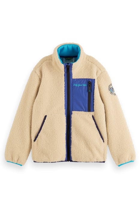 CONTRAST NYLON DETAIL ZIP-THROUGH TEDDY JACKET ECRU 4