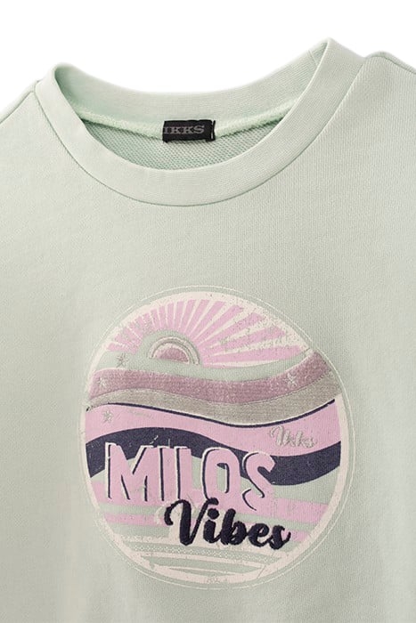 GIRLS’ AQUA GREEN EMBROIDERED VINTAGE IMAGE SWEATSHIRT 3