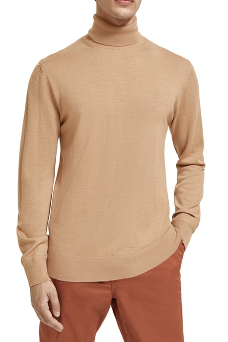 REGULAR FIT TURTLENECK PULLOVER IN MERINO WOOL CAMEL MELANGE 1
