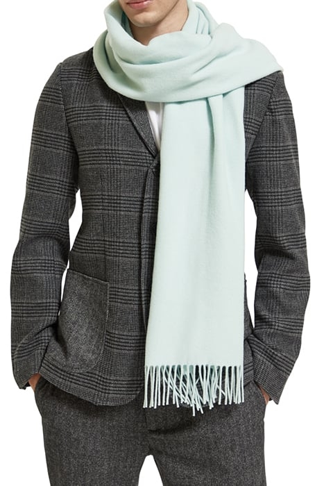 VIRGIN WOOL FRINGED WOVEN SCARF LIGHT MINT 3