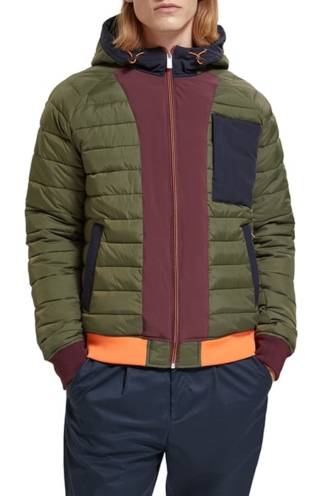COLOUR BLOCK SOFTSHELL QUILTED BOMBER JACKET MILITARY COLOUR 1